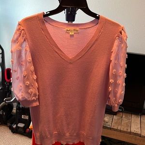 Blush colored blouse with sheer sleeves (only worn once)